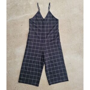 Women's Black Plaid Romper By Polagram Small Adjustable Spaghetti Strap Pockets